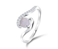 Shining Rose Quartz Stone With CZ Stone Silver Ring NSR-3948